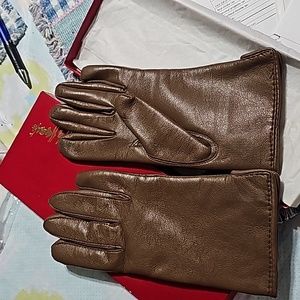 Gimbels Brown Leather Fur Lined Gloves